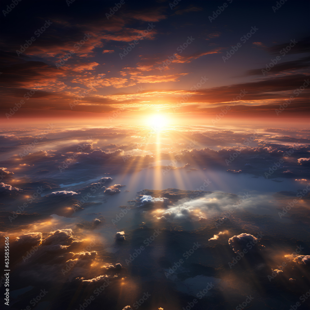 sunset above clouds. 3 d rendering