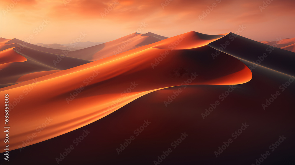 Dunes in the desert at sunset. 3d illustration. created by generative AI technology.