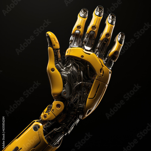Robot hand isolated on black background. created by generative AI technology. photo