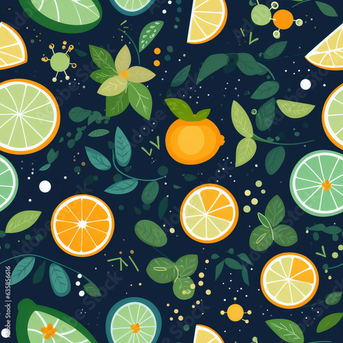 Seamless pattern with citrus fruits and leaves. Vector illustration. created by generative AI technology.