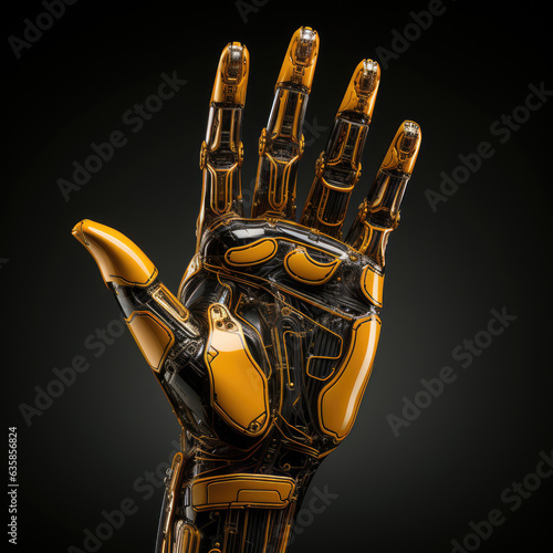 Robot hand isolated on black background. created by generative AI technology. photo