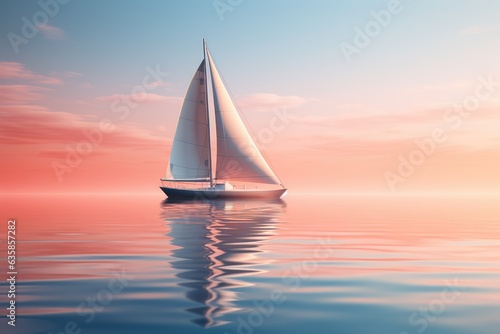Sailing boat on the sea at sunset. created by generative AI technology.