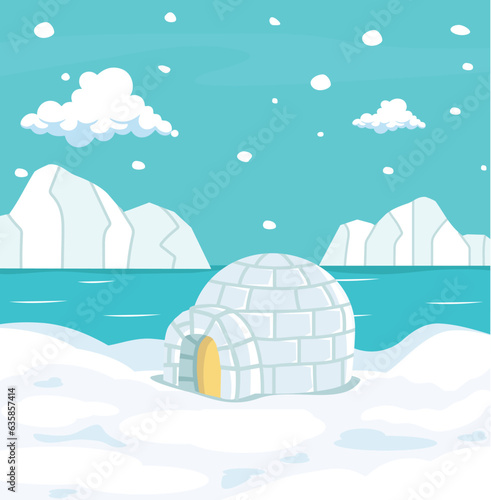 North pole Arctic snow igloo house in the winter