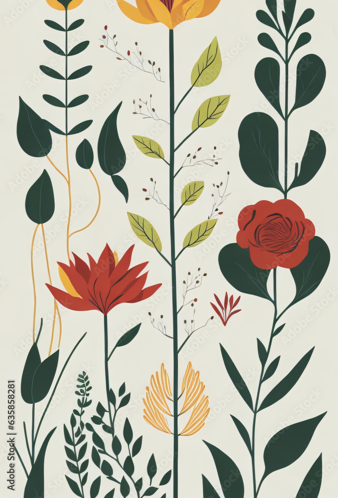 Fototapeta premium seamless pattern with leaves and flowers