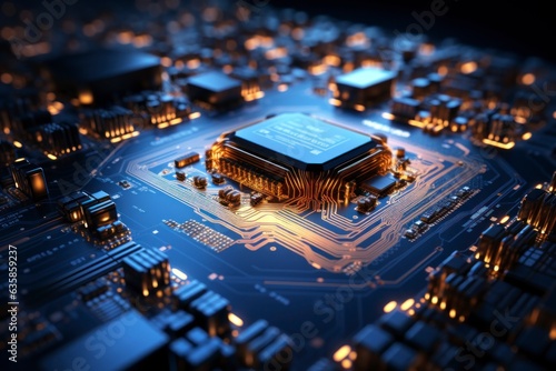 Inside a high performance computer. Computer circuit board and CPU cooling fans illuminated by internal LEDs inside a server class computer.