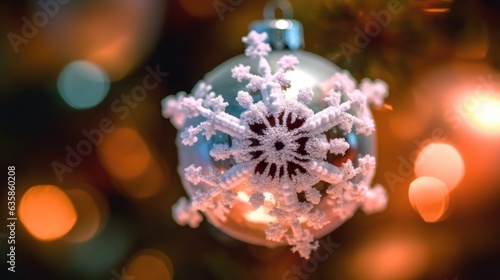 Christmas bauble with snowflake on bokeh background.  christmas toy. christmas concept. © John Martin