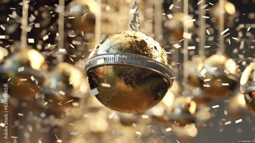 Christmas decoration on the Christmas tree with golden bokeh background.