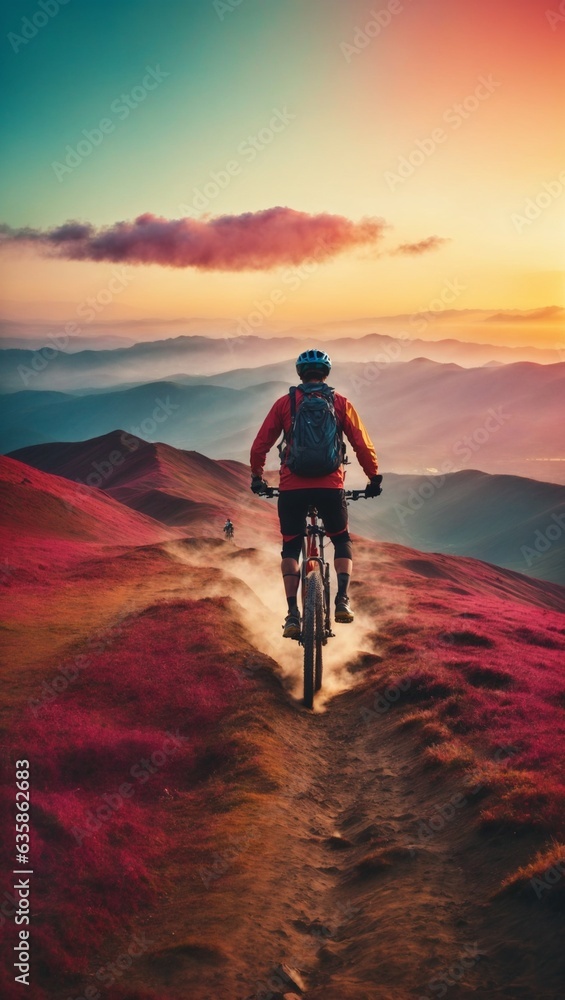 A man cycling along a scenic dirt road