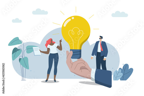 Brainstorming ideas creative, Finding suitable solutions and strategies together, Working as a team or collaboration, Cooperation, Team gathering ideas. Vector design illustration.