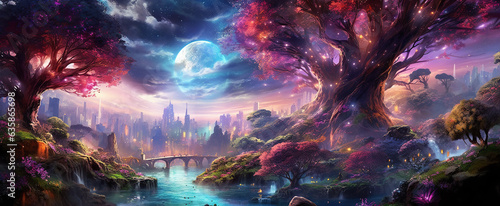 surreal  a beautiful world of fantasy  magic and mystery. A dream world with diverse and illuminated colors.