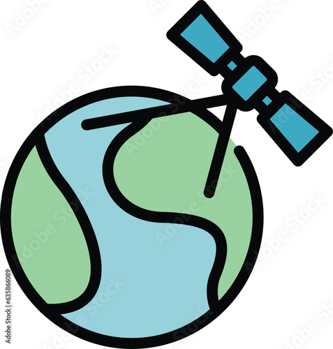 Global satellite icon outline vector. Conference stay. Online work color flat