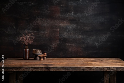 Wooden table against a dark background