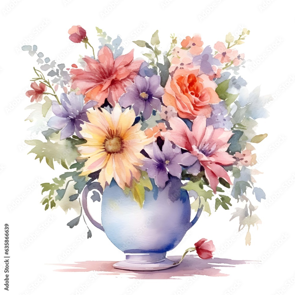 Flowers in vase isolated on white background Flowers in vase isolated on white background