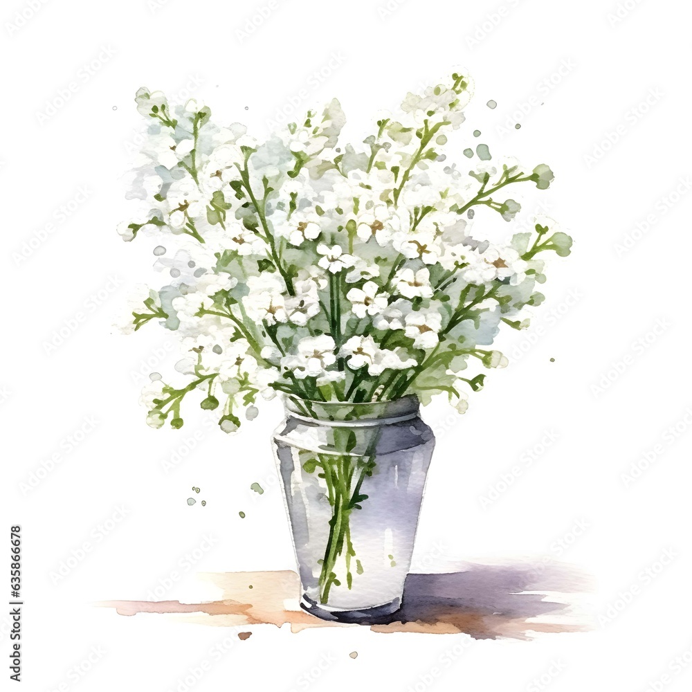 White gypsophila in vase isolated on white background