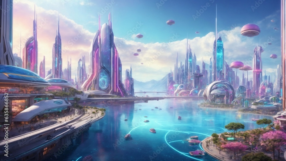 a futuristic city with dream like cute things, the future belongs to those who believe in the beauty of their dreams