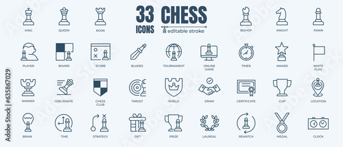 Photo Simple Set of Chess, Goals and Target Related Vector Line Icons