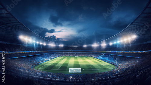 Celestial Luminescence  An Enthralling 3D Rendered Aerial Panorama of a Stadium Aglow with Brilliant Lights  Creating a Spectacular Celestial Display