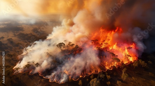 Photo of a forest fire from above