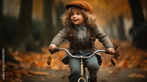 A child's moment of riding a bicycle for the first time.