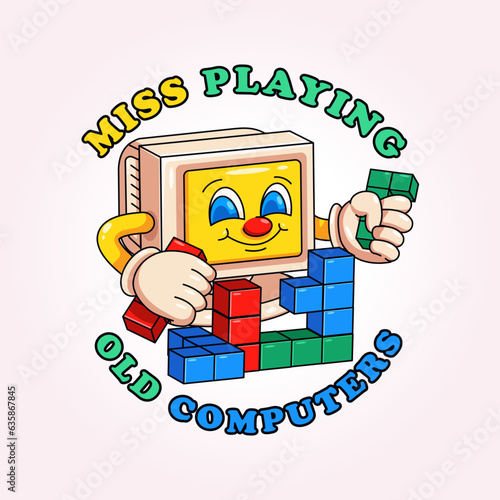 Old computer playing tetris. Suitable for logos, t-shirts, stickers and posters
