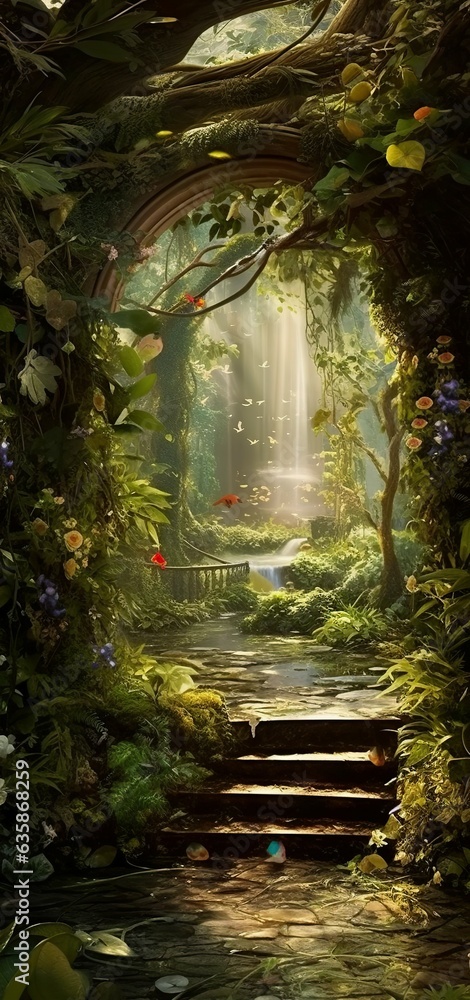 surreal, a beautiful secret garden. A quiet and bright place. - obrazy, fototapety, plakaty 