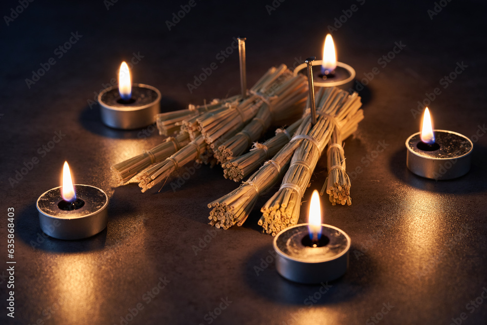 couple halloween curse straw doll Japanese wara ningyo voodoo dark