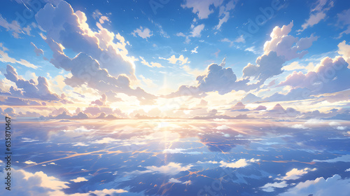 Blue Sky and Clouds in Artistic Anime Style, Generative AI