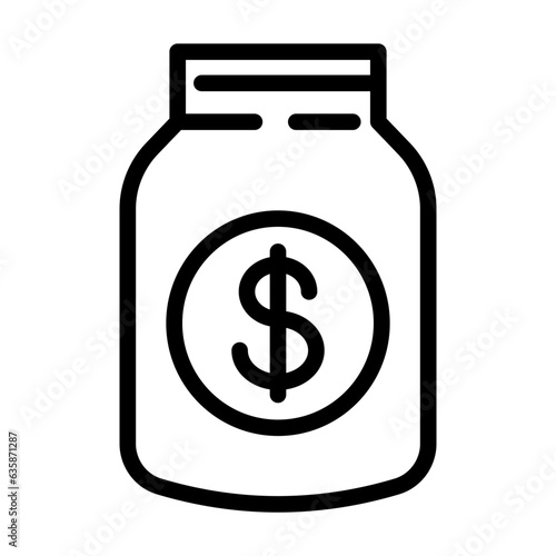 Vector money coins in glass jar icon. Save money line icon. Donation and savings concept. Editable stroke.