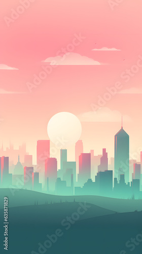 Soft mint and pastel gradient minimalistic cityscape silhouette skyline hd phone wallpaper  ai generated