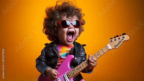 Fotografia Baby rockstar musician with guitar