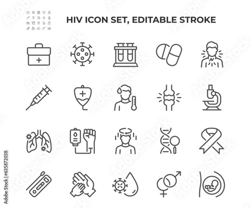 HIV and Aids thin line icons. Editable stroke. For website marketing design, logo, app, template, ui, etc. Vector illustration.