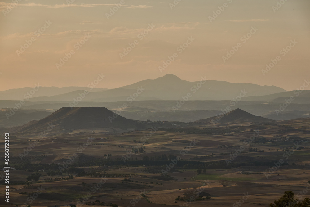 Obraz premium Panoramic views of the Central System from the Alcarria viewpoint in Guadalajara. Castilla la Mancha. Spain