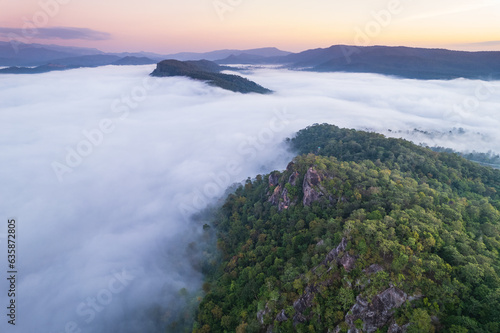 Landscape in the morning at Pha Muak mountain  border of Thailand and Laos  Loei province  Thailand.