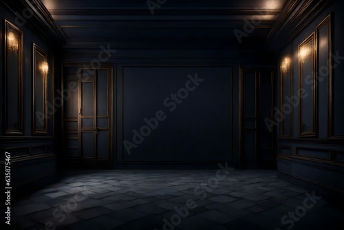 Empty elegant dark room at night with copy space , Generative ai