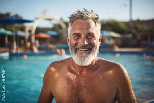 Portrait of smiling senior man in swimming pool on a sunny day © igolaizola
