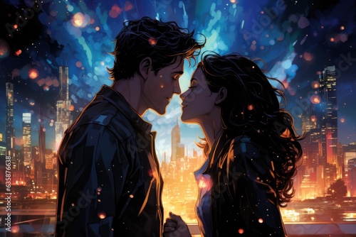 Epic Date Night Illustrate a couple in love - colorfull graphic novel illustration in comic style