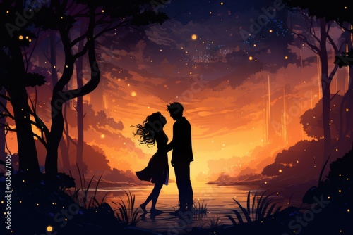 Magical Kiss Depict the girl and her dream boy - colorfull graphic novel illustration in comic style