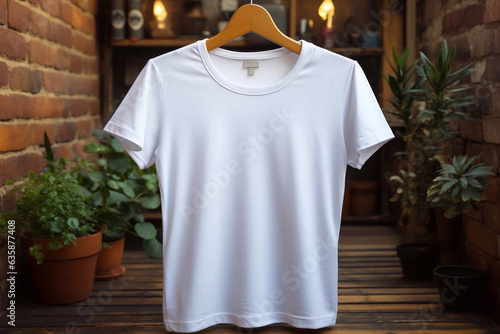 White t-shirt mockup. girl white T-shirt. Generative AI