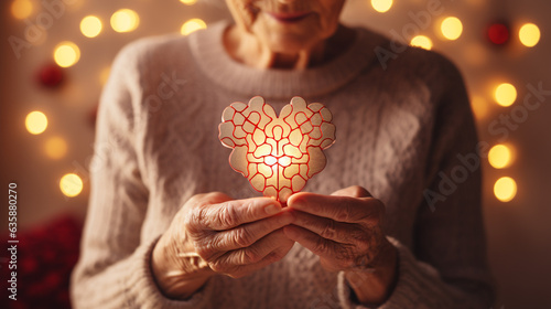 elderly woman holding a brain icon in her hands, suffering from alzheimer's disease, dementia, memory loss. Generative Ai.