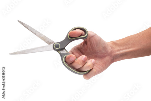Man Holding Sharp Scissor on His Hand for Cutting on iSolated White Background