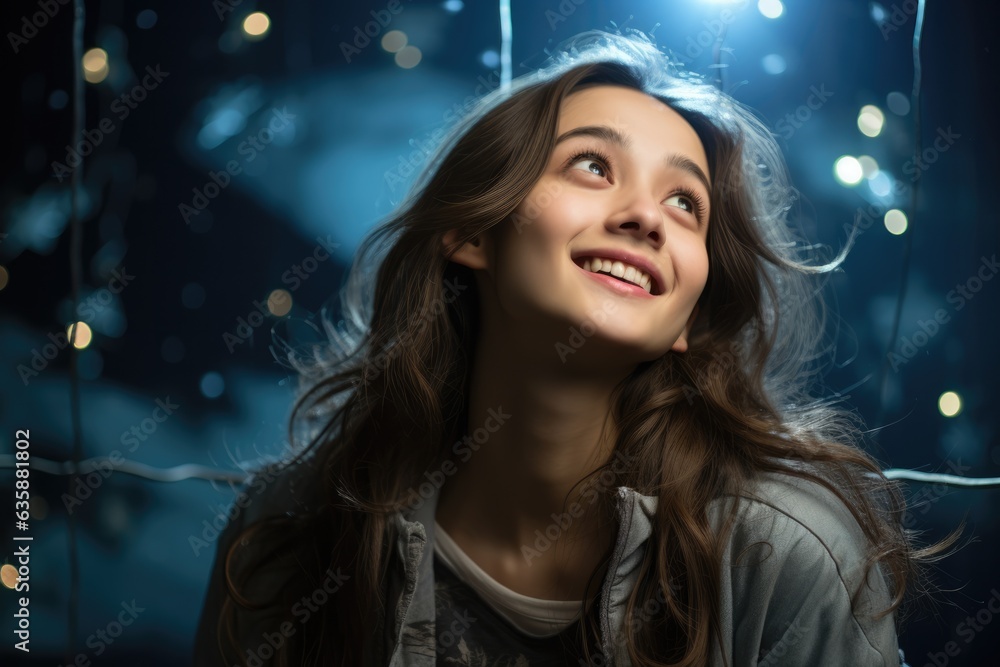 Dreamy Stargazing Capture her looking up - stock photo of people and emotions