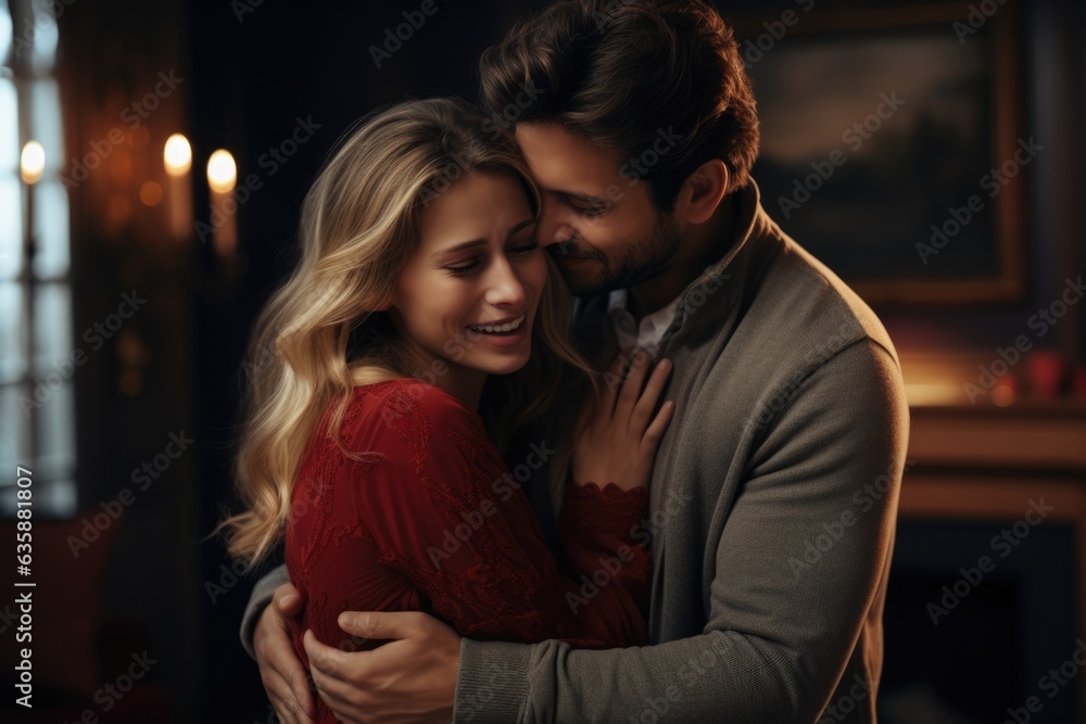 Holding Each Other Show the couple tightly holding each other - stock photo of people and emotions