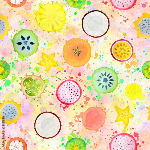 Seamless pattern with exotic tropical fruits