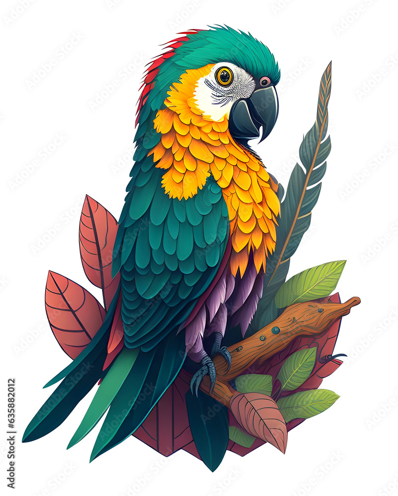 Fototapeta premium parrot on a branch, ai generative