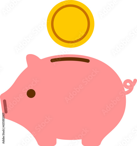 お金のコインとブタの貯金箱のアイコン, piggy bank icon