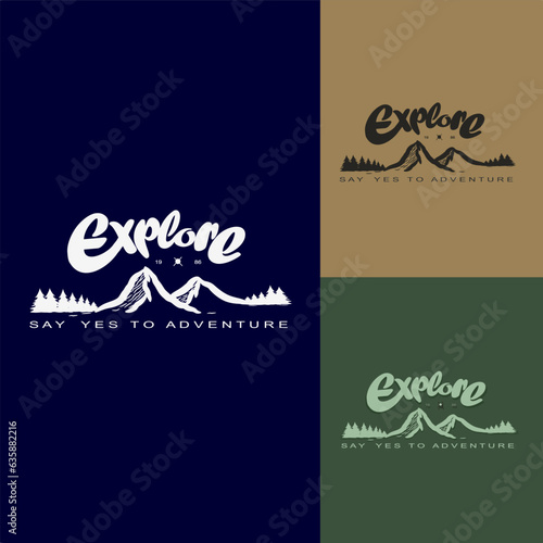 Vector illustration: Hand drawn Mountais sketch with lettering composition of  Explore