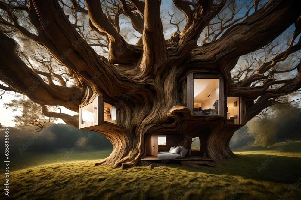 house inside tree , Generative ai
