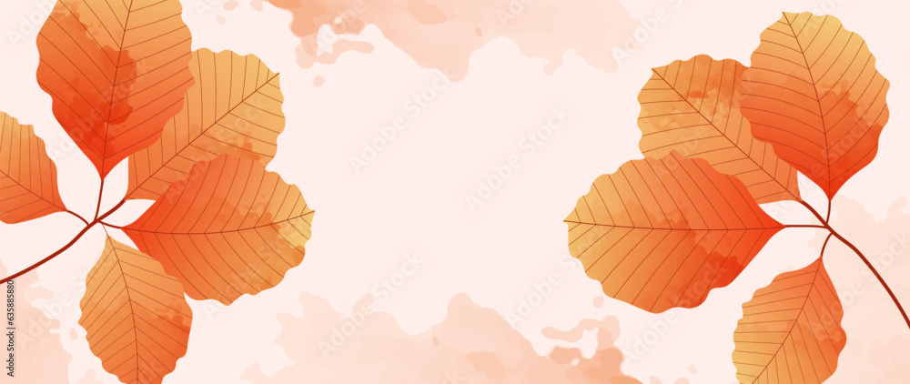 Abstract art vector. Luxurious autumn wallpaper in a minimalist style with golden leaves. Botanical vector background for banner, poster, web and packaging.