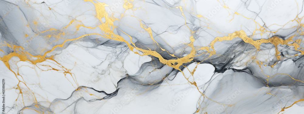 Fototapeta premium texture of white marble with golden veins close-up. Generative Ai.