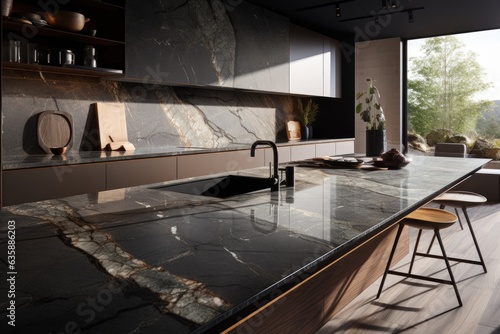 Obraz na płótnie Top choices for kitchen and bathroom surfaces with quartz, marble slabs and 3D render. w salonie